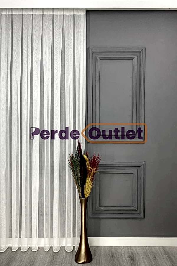 Ekru İnce Düz Çizgili Tül Perde