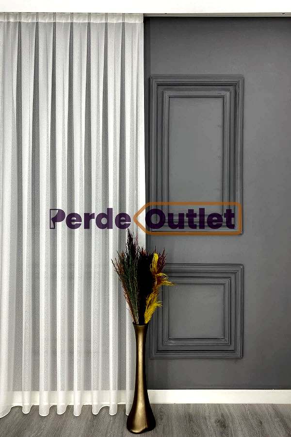 Ekru Kareli Düz Tül Perde