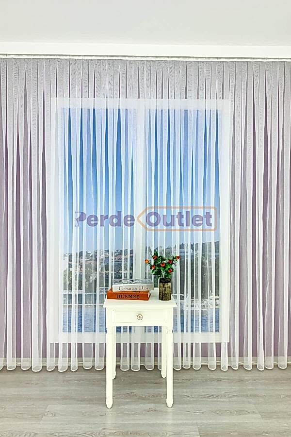 Ekru Keten Kırçıllı Düz Tül Perde