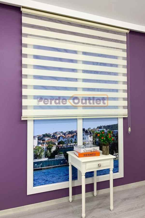 Krem Düz Zebra Perde